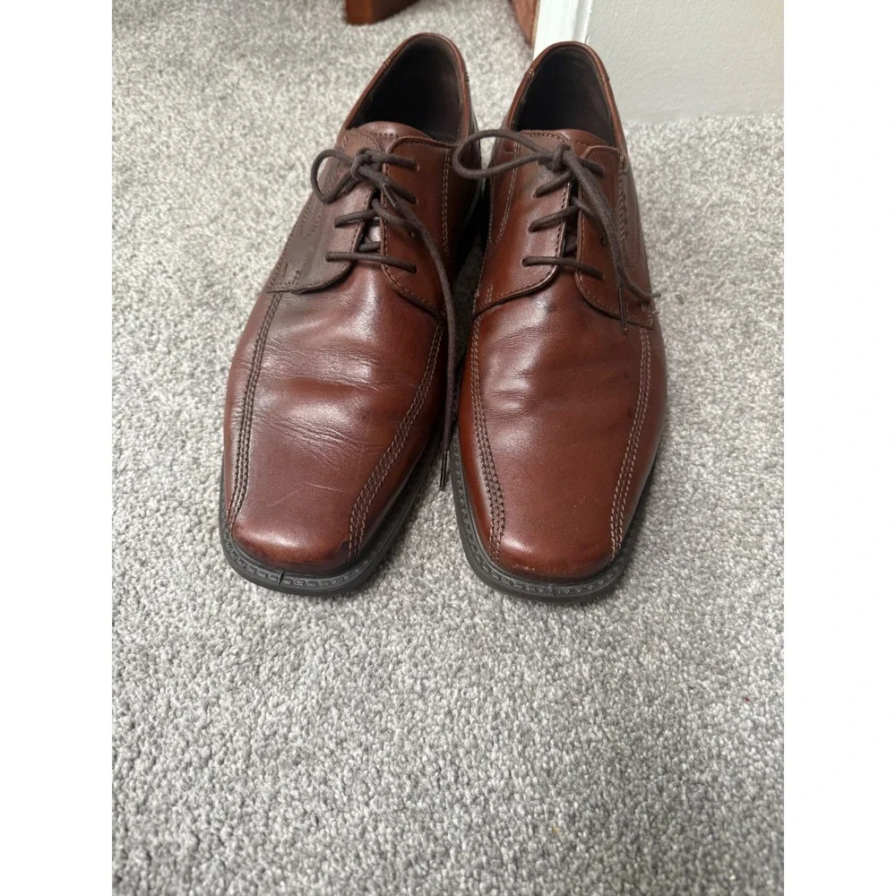 ECCO Mens Brown Leather Square Toe Derby Dress Shoes Shock Point‎ Size 46